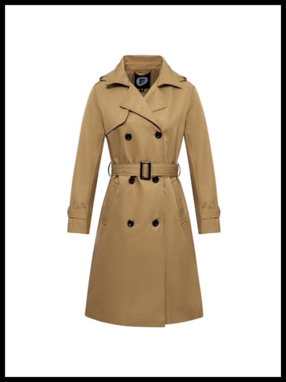 Waterproof Long Trench Coat Double Breasted Belted Overcoat Removable Hood